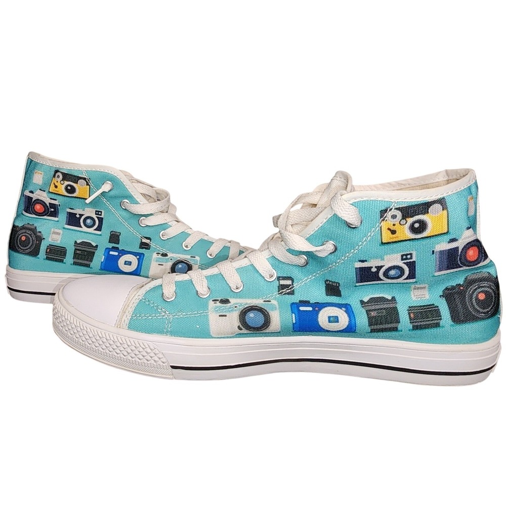 Camera Print High Top Sneakers Funky Graphic Shoes Men's Size 12